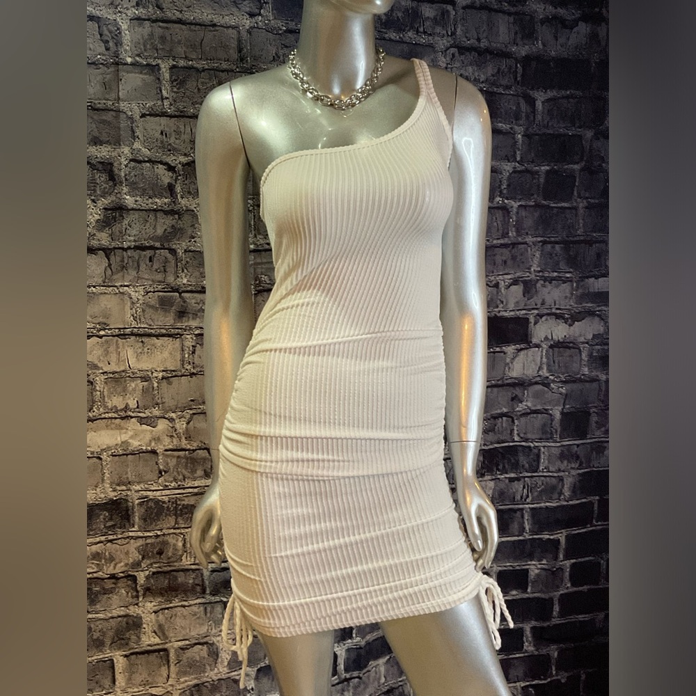 White Ribbed 1 Shoulder Summer Mini Bodycon Dress